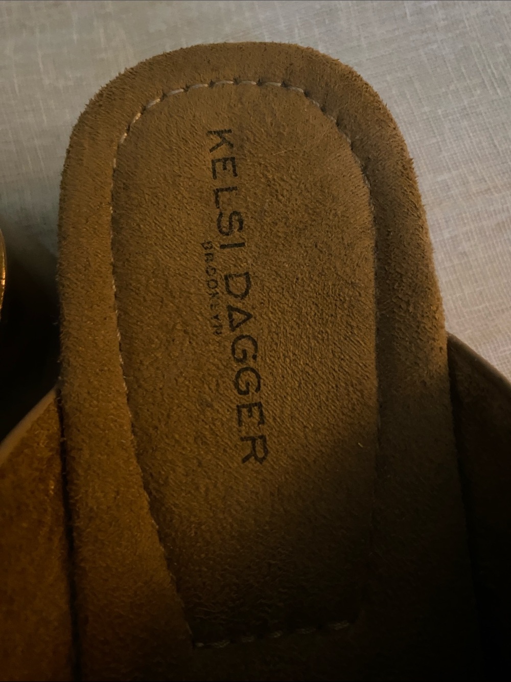 Kelsi Dagger Metallic Gold Slide Sandals with Buckle - Picture 2 of 8